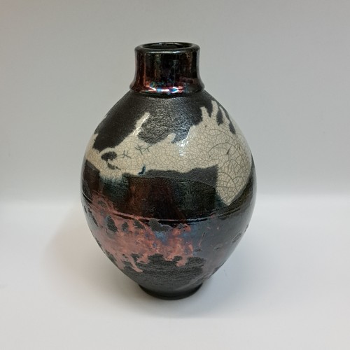 #230408 Raku Black, Copper, White Crackle 10x6.5 $32 at Hunter Wolff Gallery